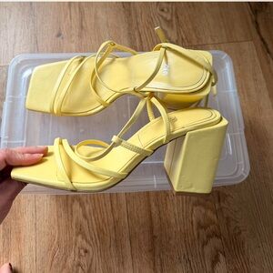 Zara Lemon Yellow Strappy Block Heel Sandals